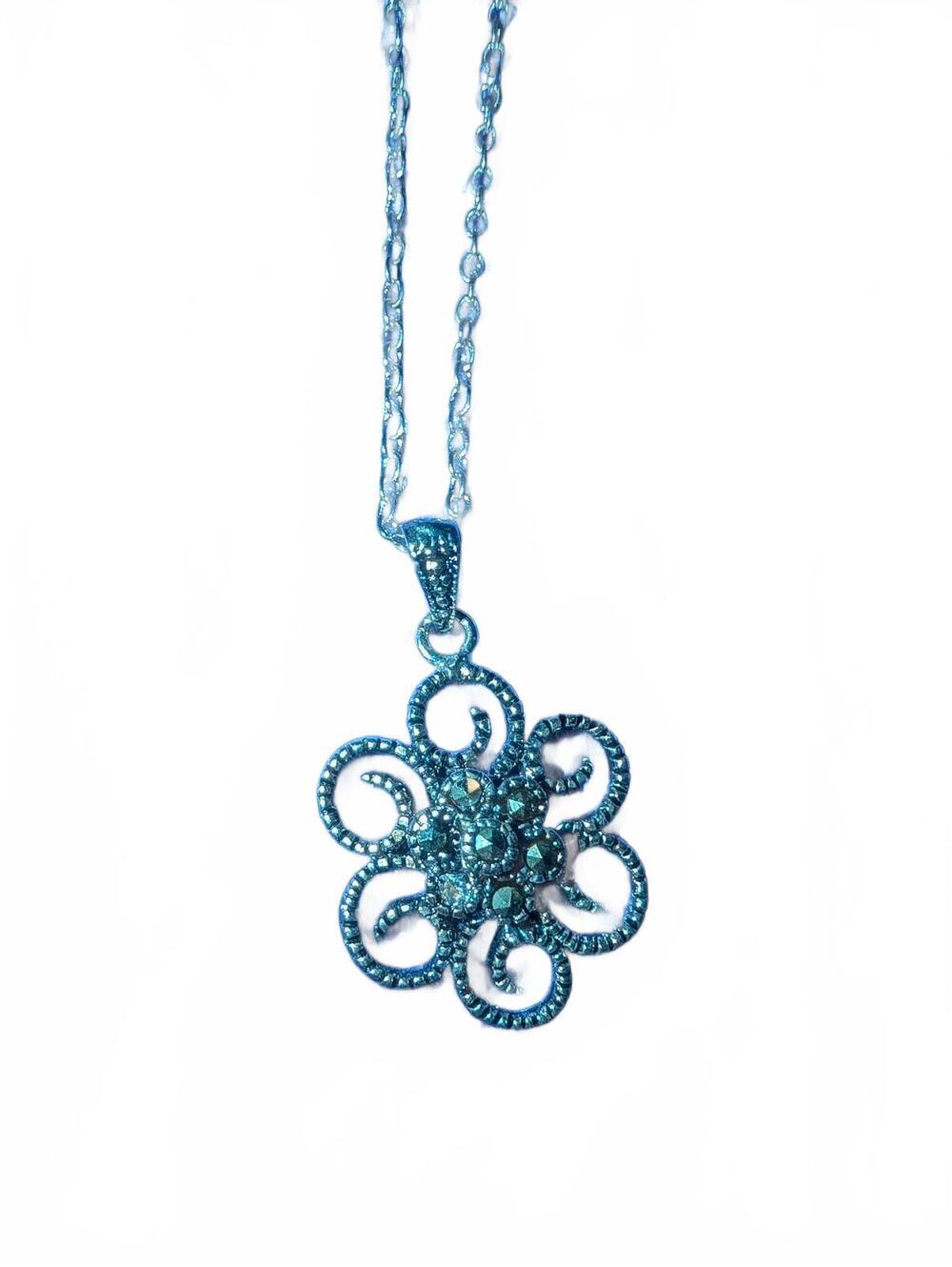 Silver Floral Pendant Necklace with Chain